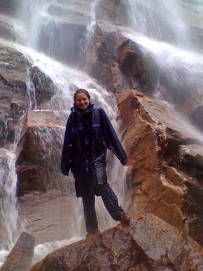 Standing in the spray of Arethusa Falls (photo by Bill Mahony)