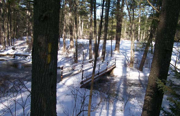 The trail croses a brook via a nice bridge (photo by Deb Hann)