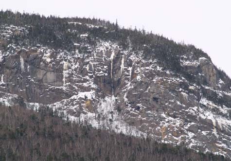 View of icy ledges on East Osceola as seen from lower Greely Pond (photo by Webmaster)