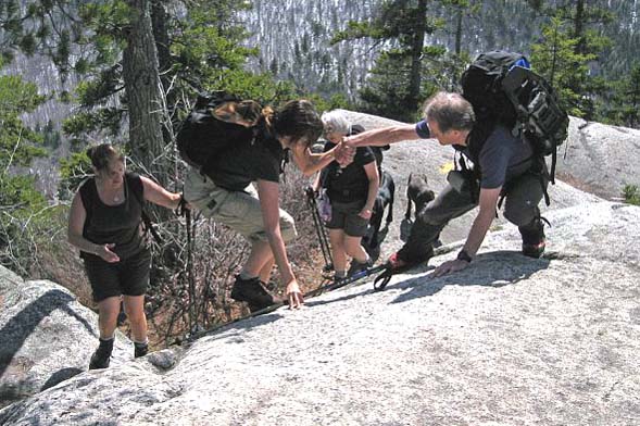 Ascending the ledges (photo by SDH)