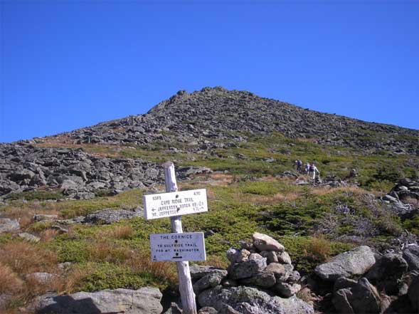 Junction of Caps Ridge Trail and The Cornice with Mount Jefferson in the background (photo by Kathy Veilleux)