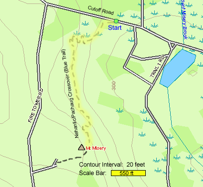 Map of hike route on Mt. Misery (map by Webmaster)