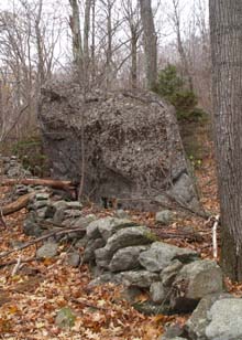 Stone wall and boulder along Parker Trail (photo by Webmaster)