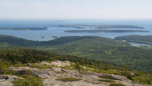 View of ocean and islands from Pemetic Mountain (photo by Webmaster)