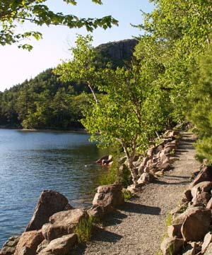 Jordan Pond Trail running along the shore of Jordan Pond (photo by Webmaster)