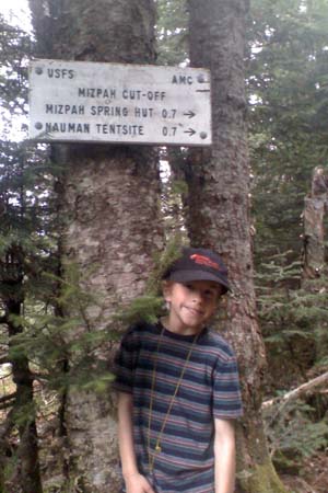 Joshua at the junction of Crawford Path and Mizpah Cutoff (photo by Bill Mahony)