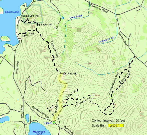 Map of hike route to Red Hill (map by Webmaster)