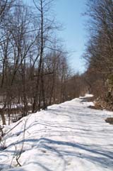Spring photo of the snowmobile trail along Ammonoosuc River (photo by Webmaster)