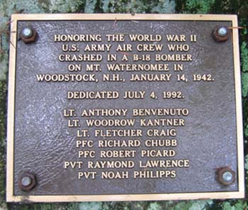 Plaque at B18 Bomber crash site (photo by Mark Malnati)