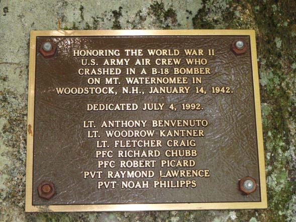 Plaque honoring the crew of the B18 bomber (photo by Jim Gonia)