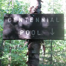 Trail sign for Centennial Pool (photo by Karl Searl)